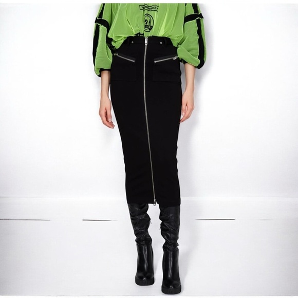 🌻NEW w/tags Diesel Black Full-Zip Midi Skirt in Milano Knit SIze 24/XS - Picture 6 of 15